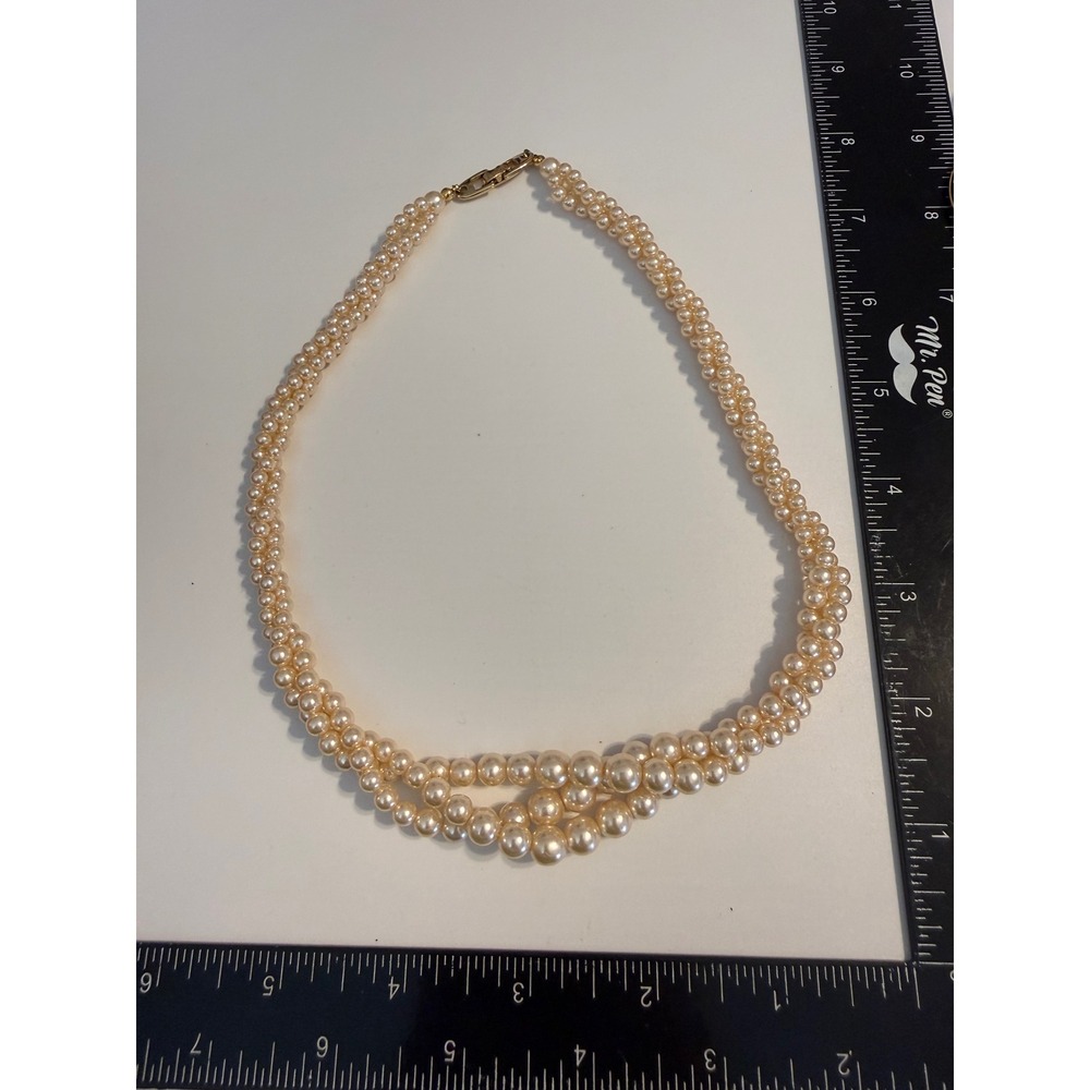 Napier Vintage Multi Strand Faux‎ Pearl Necklace Gold Tone Clasp Creamy White